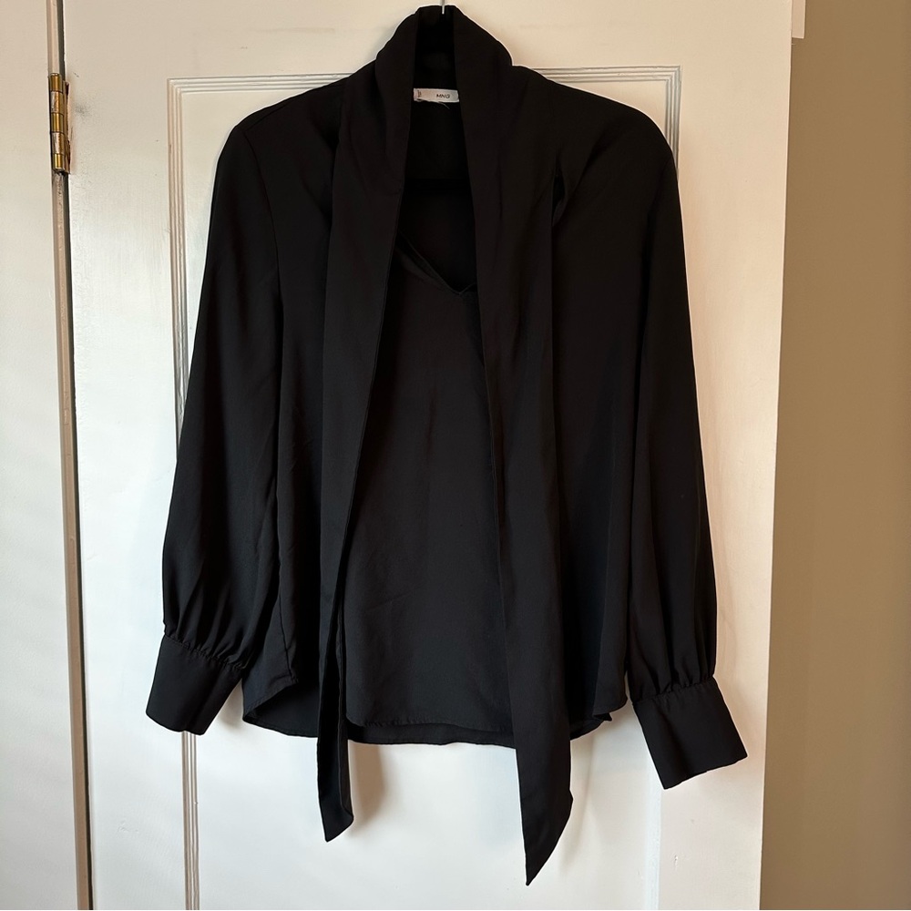Mango Black Blouse with Tie Neck